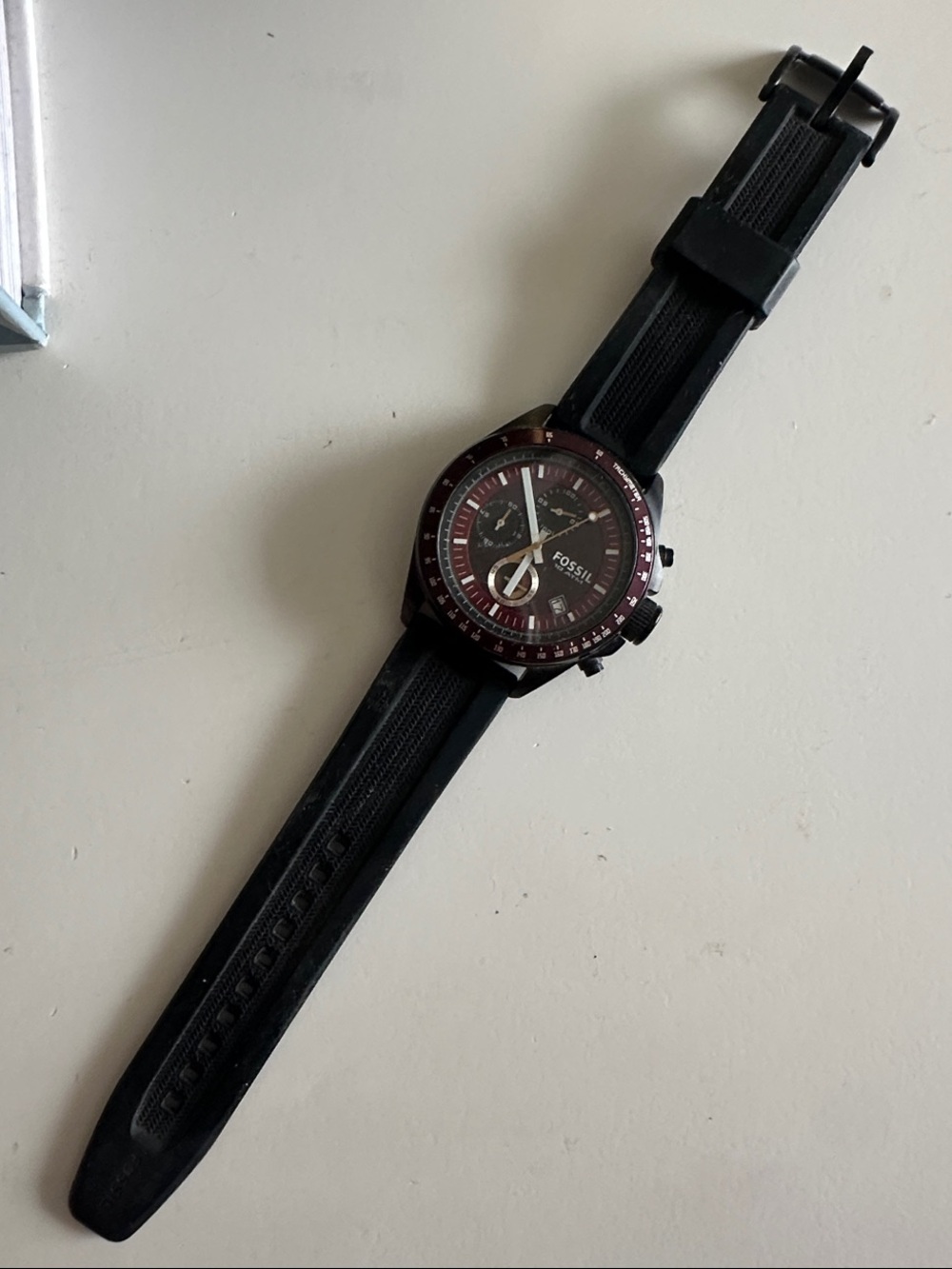 Fossil Keaton Chronograph CH2816 Men's Watch – Black/Burgundy – Needs Battery